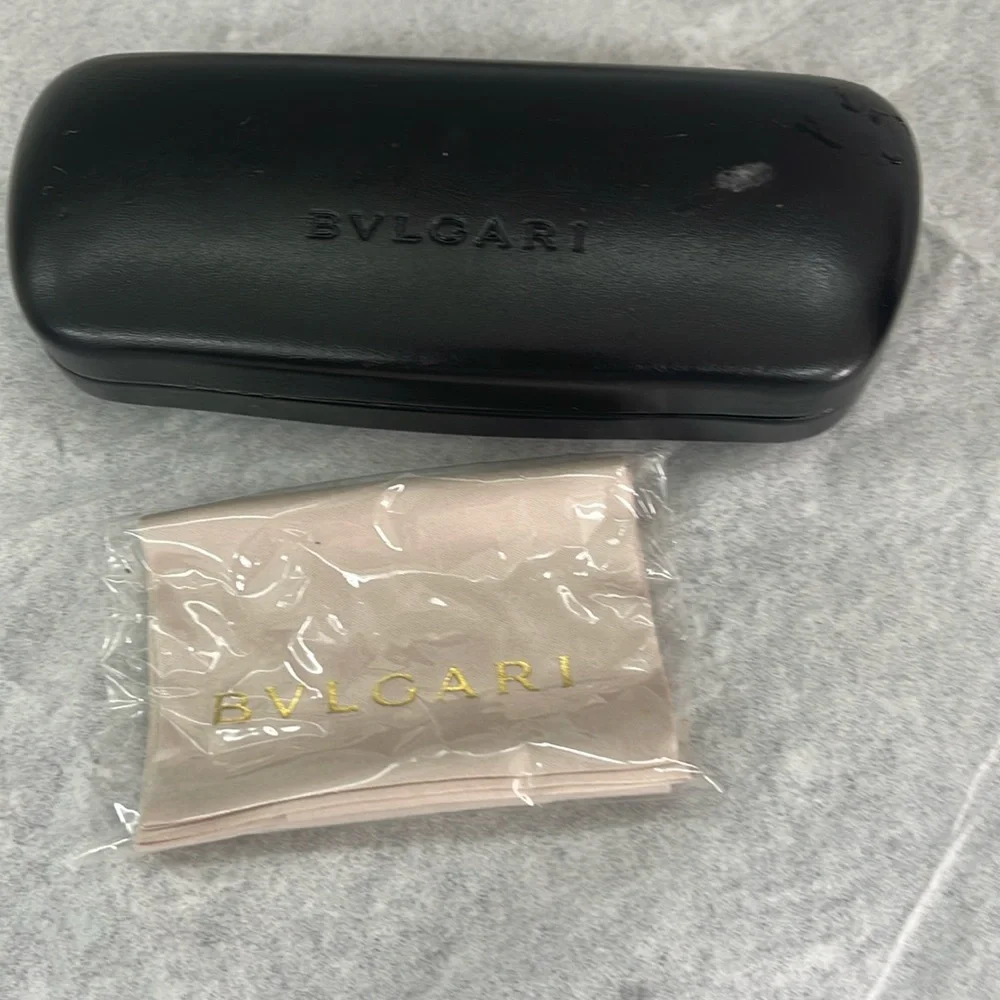 Bulgari Black Leather Eyeglass Case, Box and cloth